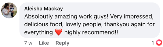 aleisha-mackay-review Wild One Catering recommended by Aliesha Mackay